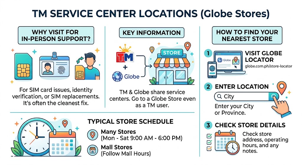 Globe Store service center entrance where TM users can get SIM replacement and in-person support