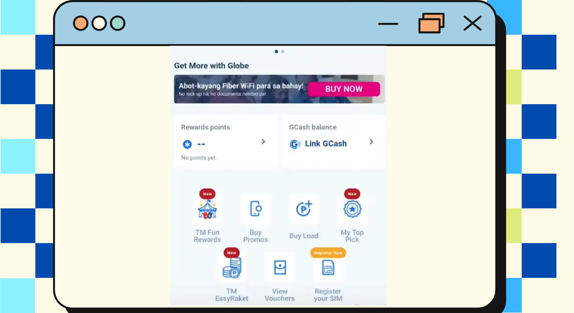 GlobeOne app login screen prompting TM mobile number entry for account access
